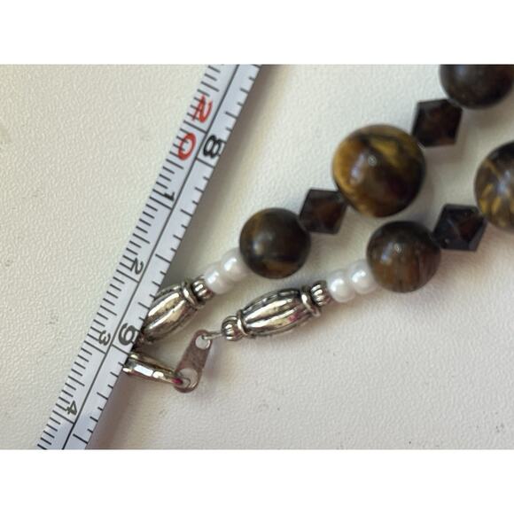 Vintage Silver Tone Tigers Eye Beaded Necklace 18” - Picture 6 of 6